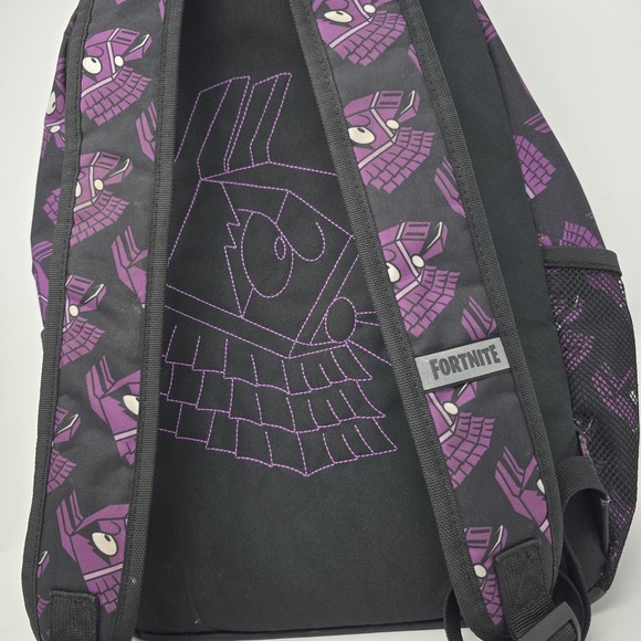 Fortnite Llama‎ Backpack Black Purple All Over Print School Bag Mesh Pockets - Picture 3 of 6
